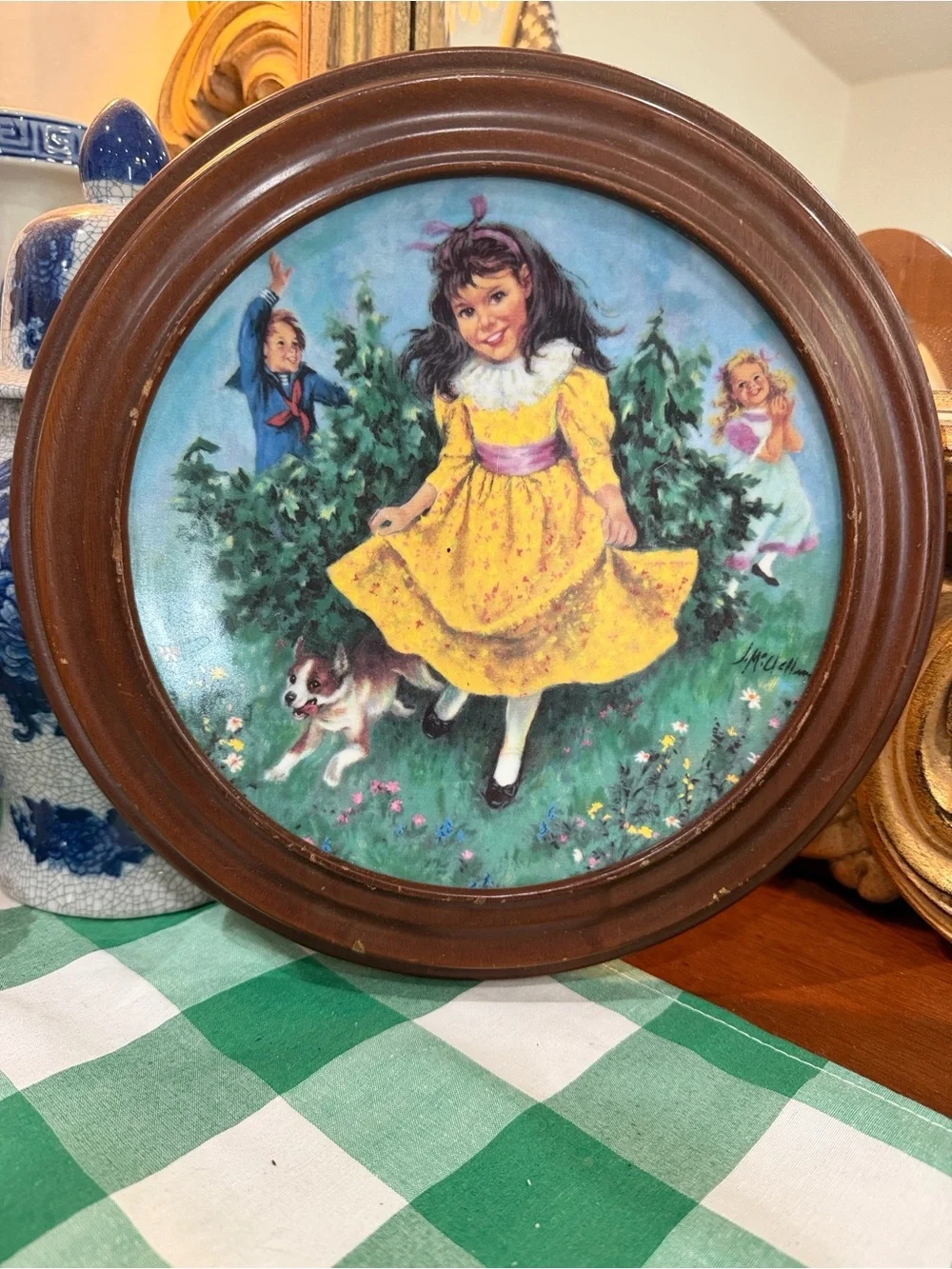 Set of 6 Framed Vintage Style Girls Wall Plaques in Brown